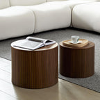 Nesting Coffee Table Set of 2 Modern Round Coffee Tables End Table with Storage Natural Wood Veneer for Living Room Apartment Small Space (Walnut, 19 Inch)