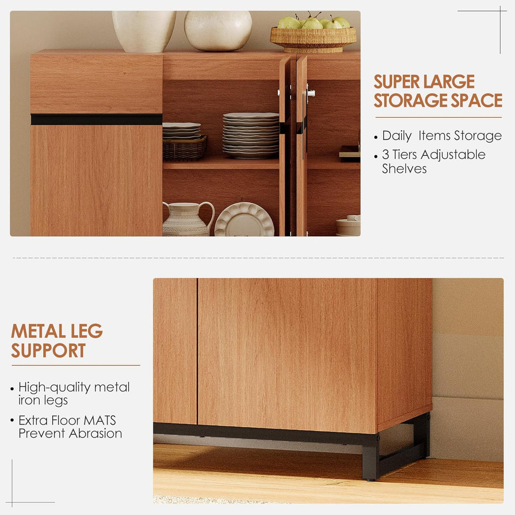 WAMPAT Sideboard Buffet Cabinets, Modern Sideboard with Adjustable Shelf and Metal Base, Coffee Bar Cabinet Storage Cabinet for Living Room, Kitchen, 2Pcs, Mocha