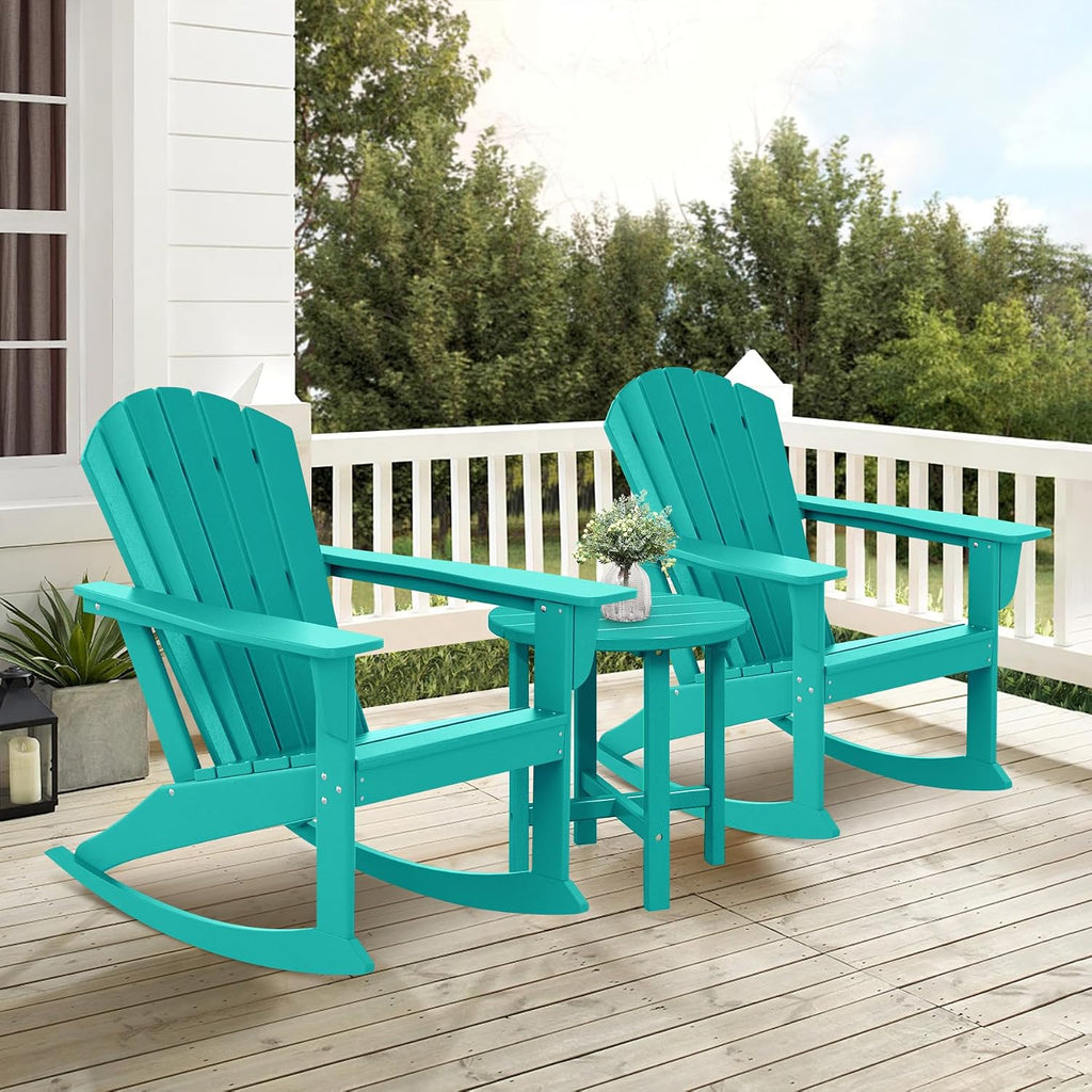 Costaelm Outdoor Adirondack Chair, All Weather Resistant Lawn Chairs Balcony Chair and Fire Pit Chairs, Deck Chairs Outdoor Porch Rocking Chair High Back HDPE Poly Lumber, Turquoise