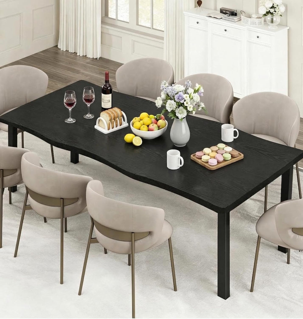 IDEALHOUSE Dining Room Table for 6-8 People, 71”Dining Table, Kitchen Table with Iron Legs and Irregular Desktop, Quick Assembly, 300 Lbs Capacity, for Kitchen, Living Room, Black(Only Table)