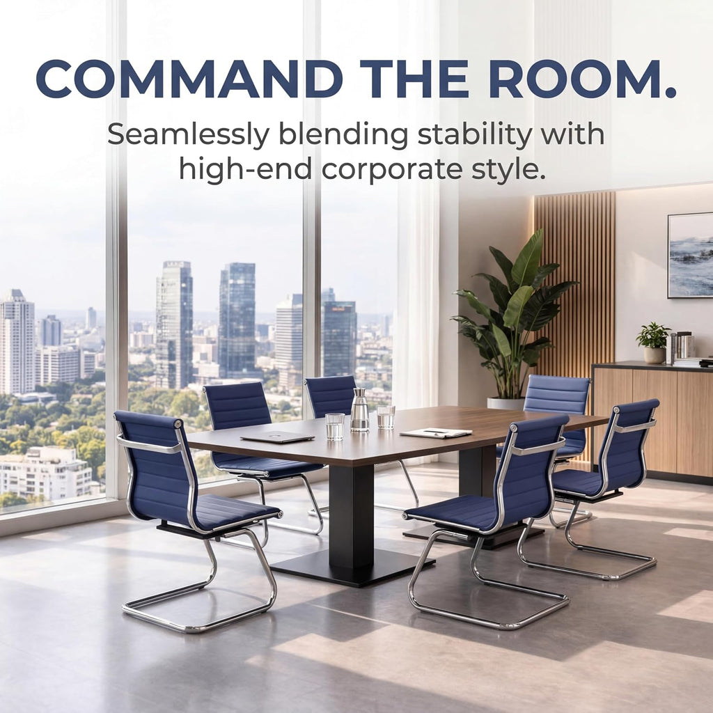 Reception Chairs Leather Conference Guest Chair Heavy Duty Back Support Office Chair, Set of 2 (Navy)