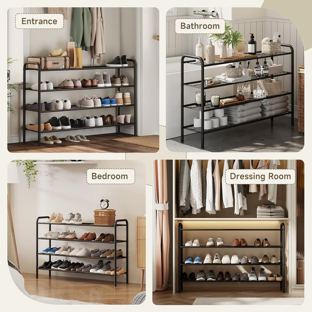 Shoe Rack,Long Shoe Organizer for Closet,Wide Shoe Storage for Entryway,4 Tier Sturdy Metal Free Standing Shoe Shelf