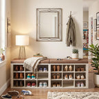 ITEFDTUTNE Entryway Bench with Shoe Storage, 59" Wood Shoe Storage Bench with Cushion (18 Cubbies) for Hallway Living Room Bedroom
