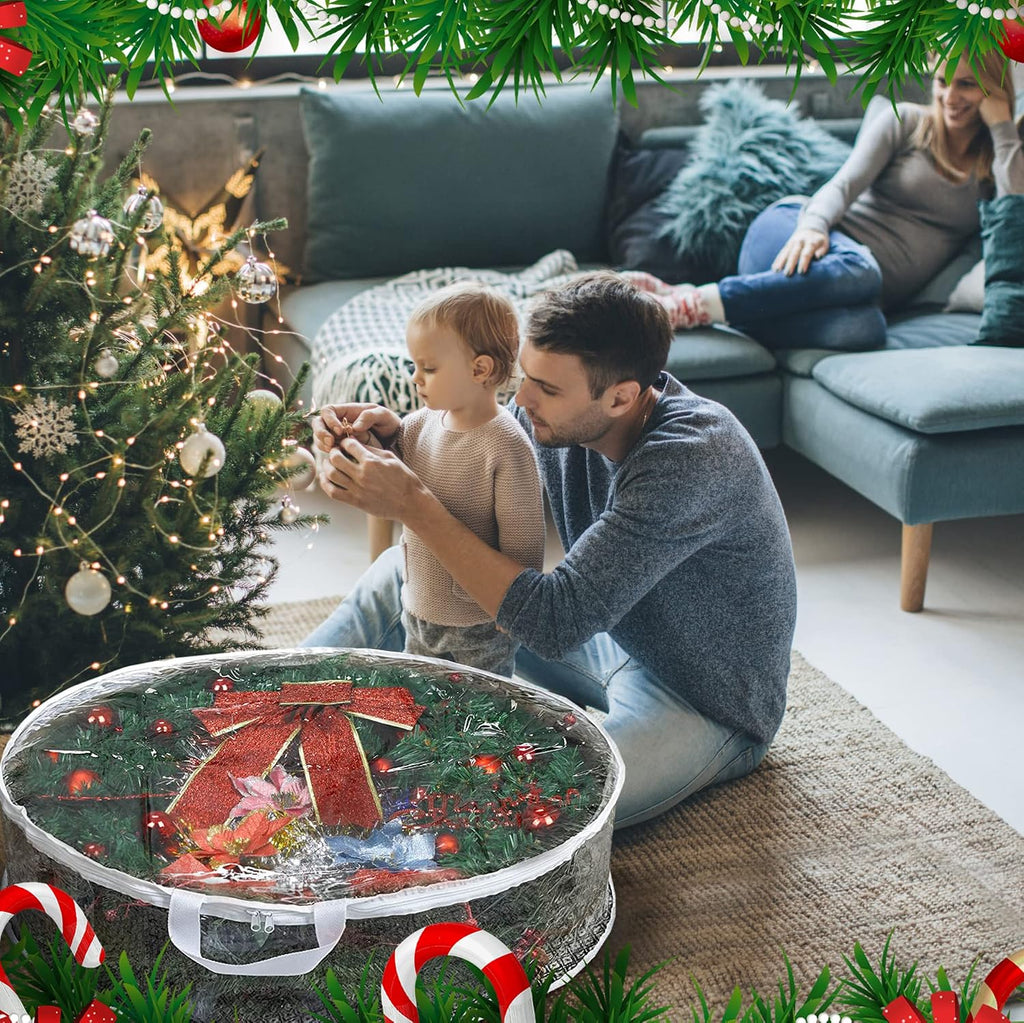 ProPik Christmas Wreath Storage Bag - 4 Pack Clear Christmas Wreaths Storage Container- Garland Holiday Artificial Wreath Storage Holder –Water Proof Transparent PVC (White, 36 Inch)