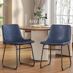 Dining Chairs Set of 2, 18 Inch Faux Leather Kitchen Chairs with Back, Modern Armless Dining Room Chair with Metal Legs for Home Bistro Coffee Shops (Blue)