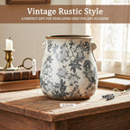 Ceramic Scroll Planter 6.5 Inch Chinoiserie Floral Vase with Drainage Holes Vintage Flower Vase Flower Pot Rustic Ceramic Pots for Indoor Plants Garden Home Bookshelf Decor(Retro Gray)