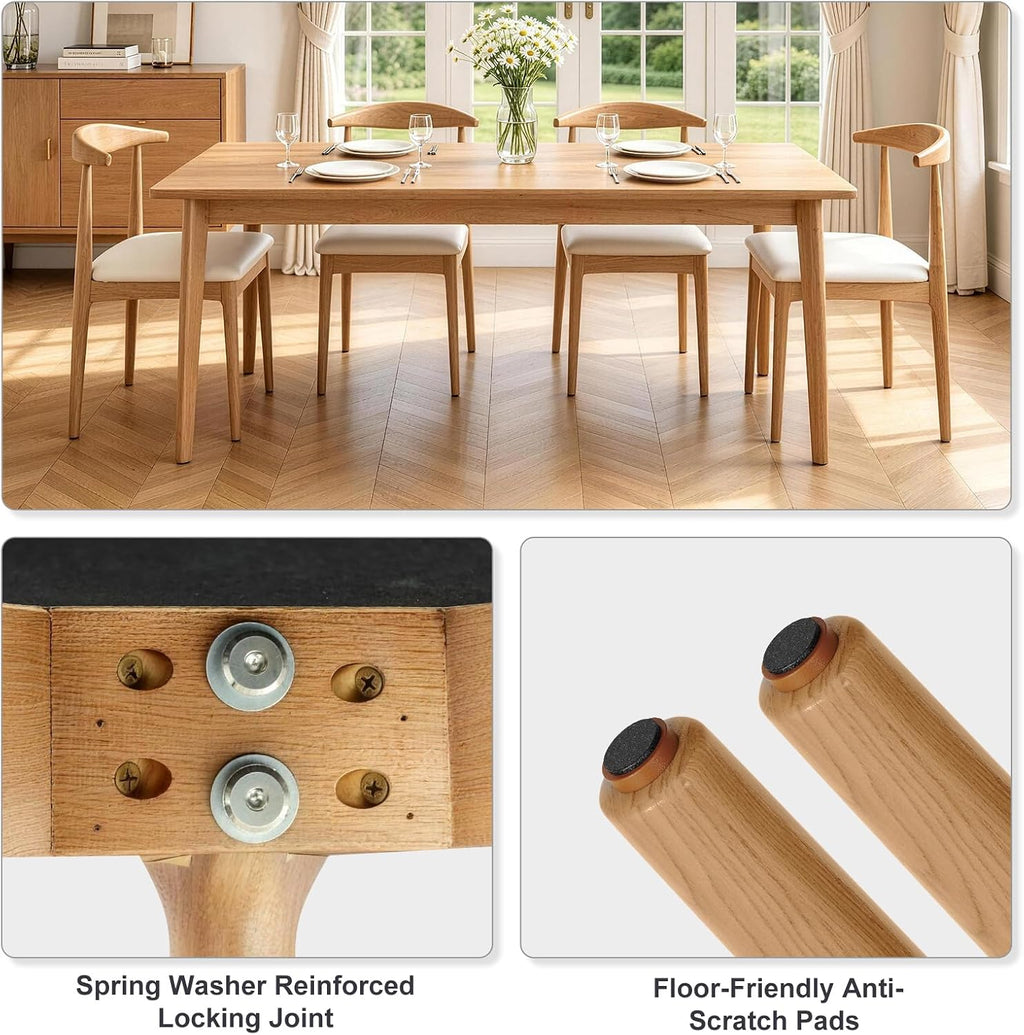Solid Wood Dining Chairs Set of 2, Mid Century Modern Kitchen Chairs with Leather Upholstered Seat, Elegant Natural Wood Side Chairs for Dining Room, Kitchens,Restaurants, Cafes