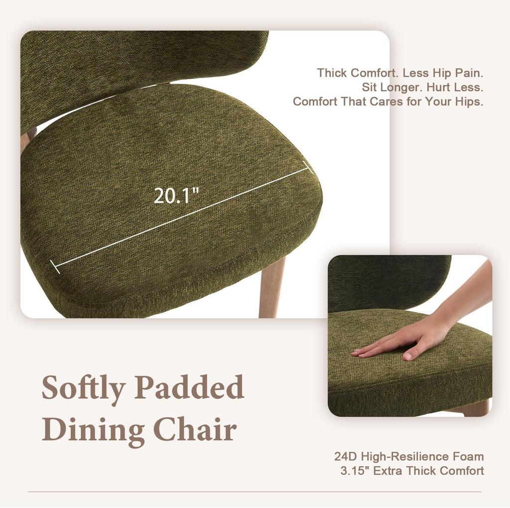 YOUNUOKE Upholstered Dining Chairs Set of 4, Modern Chenille Fabric Dining Room Chair with Wood Legs, Widen Backrest Comfy Armless Side Kitchen Chairs, Green