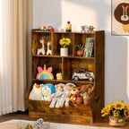 Lerliuo Kids Toy Storage Organizer, 3 Tier Children Small Bookcase and Bookshelf, Toddler 7 Cubby Toy Storage Cabinet, Toy Shelf for Playroom, Bedroom, Living Room, Nursery, School 29.53'' H (Brown)