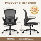 FelixKing Office Chair, Ergonomic Desk Chair with Wheels, Adjustable Lumbar Support & Height, 360° Swivel Mesh Computer Chair with Flip-up Arms (Black)