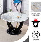 48 Inch Round Dining Table for 4-6, Modern Circle Dining Table with Black & Gold Metal Pedestal Base, Faux Marble Round Kitchen Table, 300 LBS Capacity
