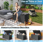 Galvanized Steel Outdoor Storage Box Lockable Bench with Hydraulic Lid Wheels for Patio Backyard Pool Cushions Tools Package Storage (Dark Brown)