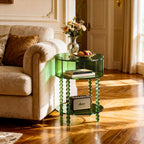 Modern Acrylic Round Side Table, End Table for Living Room, Clear Nightstand for Bedroom, Lobby and Office, Easy Assembly (Green, Nomal)