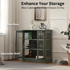 FOREST GRAVITY 31.5'' Small Display Buffet Cabinet with Glass Doors for Great Showcase,Small Coffee bar Cabinet with one Adjustable Shelf and one Fixed Shelf,Modern Sideboard Buffet for Kitchen,Green