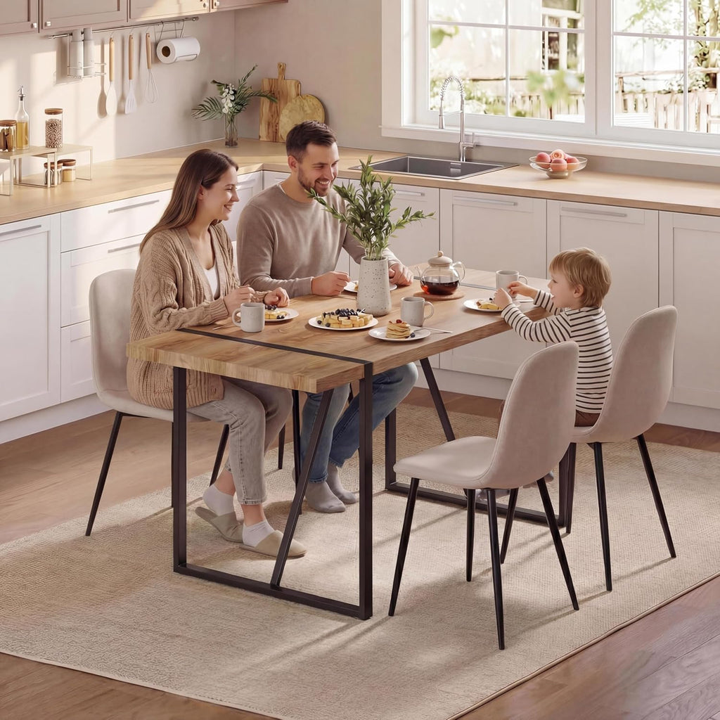Dining Table Set for 4, Modern Table and Chairs Set of 4, 5 Piece Dining Table Set Include Wooden Rectangle Kitchen Table and 4 Fabric Chairs Ideal for Kitchen Dining Room Easy to Assemble