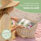 Fit & Fresh Insulated Grocery Tote Bag – Large Reusable Thermal Cooler Bag for Shopping, Food Delivery & Catering – Premium Leak Resistant Food Carrier, Foldable Soft Cooler, Taupe Stripe