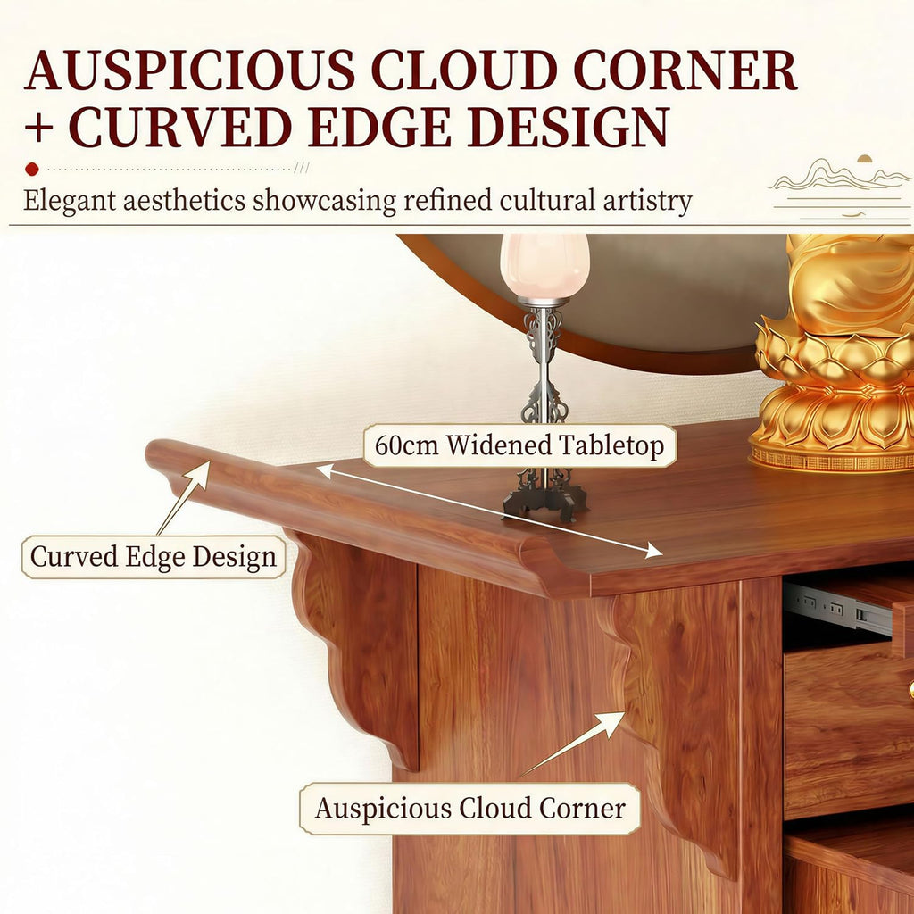 Multi-Tier Personal Shrine Altar Table with Drawer Storage, Large Wooden Buddhist Shrine Cabinet with Pull-Out Shelf, Detachable Meditation Table (Sandalwood, 84.6" L * 26.8" W * 42.5" H in)