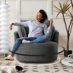 Swivel Accent Chair Round Barrel Armchair Upholstered Living Room Chair Corduroy Reading Chair Single Sofa Chair for Bedroom Apartment Office (Grey, Standard 1Seater)