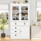 roomfitters 72" Kitchen Pantry Organizers and Storage Kitchen Cabinet, Storage Hutch with Glass Doors, 5 Drawers, White