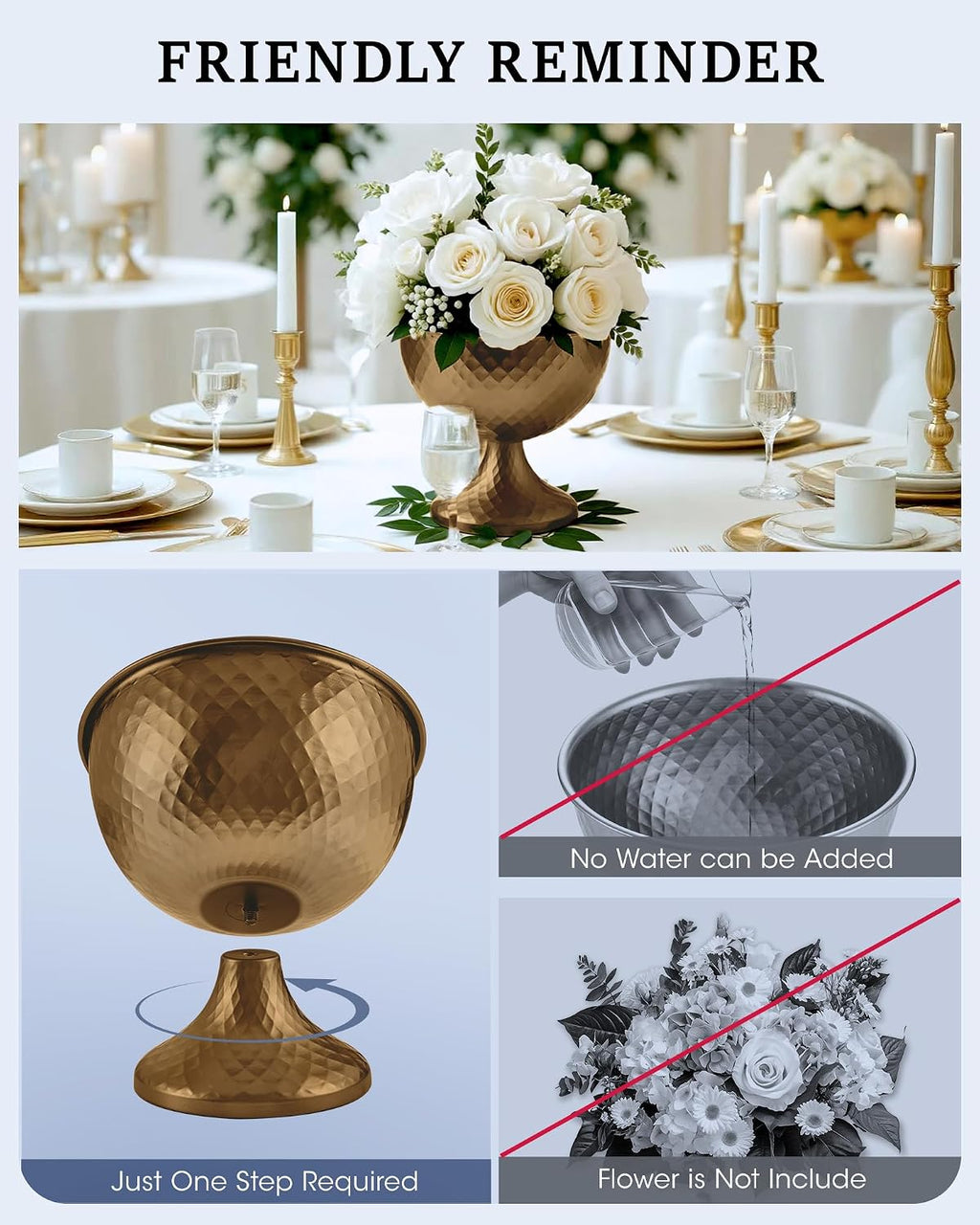 8.25'' Wide 7.3''High Decorative Bowl Vase Set of 10,Distressed Gold Metal Compote Bowl for Tables，Urn Vases for Vintage Wedding Centerpieces,Elegant Compote Vases,Pedistal Vase for Any Event