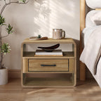 LuxenHome Modern Nightstand with Drawer and Open Shelf,15.7" H Wood Accent End Table and Night Stand with Rounded Corners, Small Bedside Table with Storage for Bedroom，Living Room