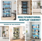 Grepatio Glass Display Cabinet, 4-Tier Display Cases for Collectibles, Curio Cabinet with Smart Color Lights, Display Shelf Bookcase Kids Toy Cabinets for Collectible, Living Room, Playroom (Black)
