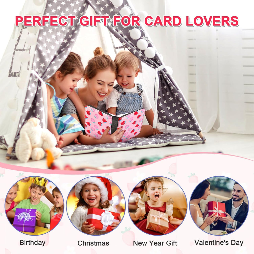 CLOKORIA Card Binder for Girls Gifts,440 Cards Collectible Trading Card Holder Case with 55 Sleeves, 4 Pocket for TCG Game Cards Collection Sports Trading Cards Collector Album (Strawberry Peach)