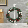 Wreath Stands for Display, Adjustable Wreath Holder Stand, Cast Iron White Retro Wreath Hanger 18" to 26" with Heavy Base, Fleur-De-Lis Tall Floor and Tabletop Christmas Wreath Stands