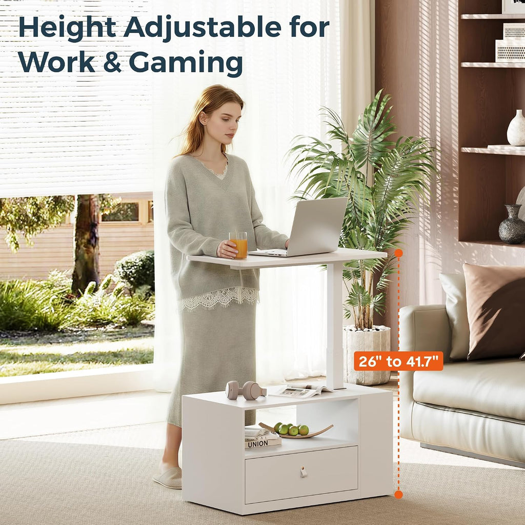 Nightstand, End Table with Drawers Storage, Wooden Night Stand for Living Room Bedroom, Modern Accent Furniture，Light Wood Side Table with Open Shelves & Cabinet (White)