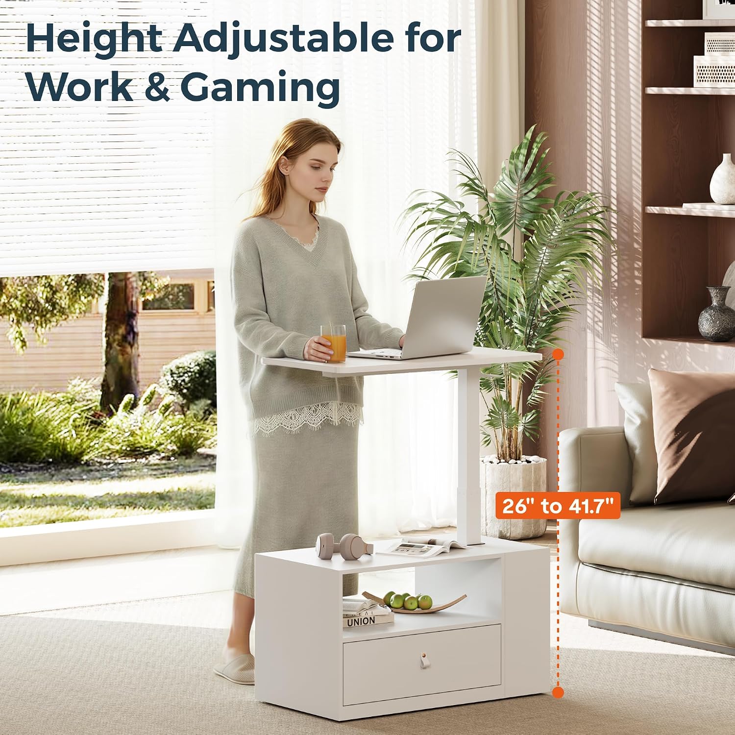 Nightstand, End Table with Drawers Storage, Wooden Night Stand for Living Room Bedroom, Modern Accent Furniture，Light Wood Side Table with Open Shelves & Cabinet (White)