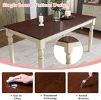 AMERLIFE 6-Piece Farmhouse Dining Table Set for 6-7, 60" Solid Wood Kitchen Table and Chairs, 1 Dining Table, 4 Upholstered Chairs and 1 Bench, Rustic Dining Room Set, Rustic White