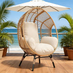 Wicker Egg Chair Indoor Outdoor, 400lbs Capacity, 8-Inch Cushion, Pill-Resistant Fabric Balcony Chairs(Natural)