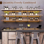 Solid Wood Wall Mounted Wine Rack, Large Bar Shelf with Led Light, 3-Tiers Floating Bar Shelves, Industrial Pipe Bar Shelf, for Home Bar, Dining Room & Kitchen (100cm/39.7in)