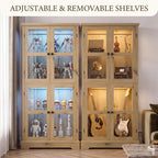 68" Tall Glass Display Cabinet with RGB LED Lights, Yellow Oak | 4-Tier Curio Cabinet with Glass Doors, Adjustable Glass Shelves, Display Case Bookcase for Collectibles and Figures