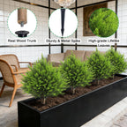 2 Set Artificial Cedar Topiary Ball Trees with Spike, 24" UV Resistant Fake Evergreen Shrubs Plants for Outdoor, Faux Cypress Bushes for Indoor Front Porch Garden
