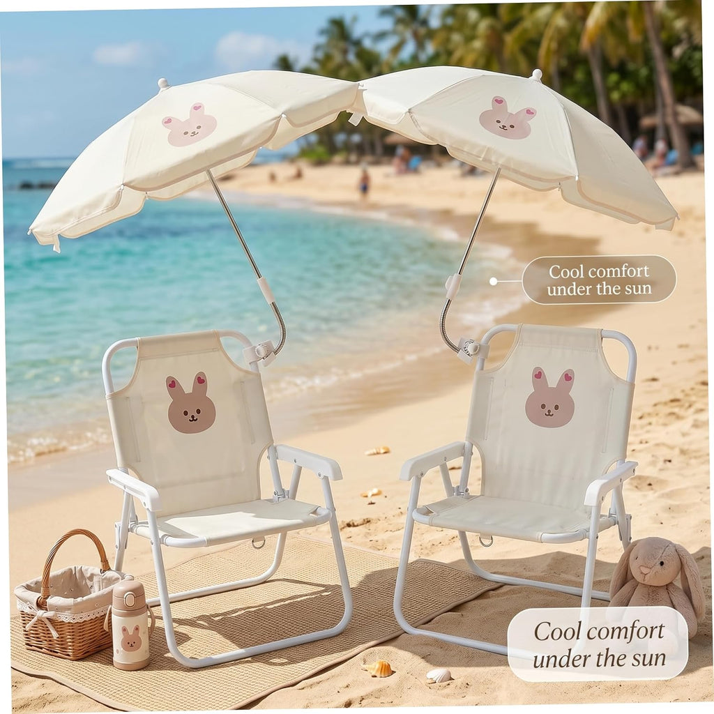 Kids Beach Chair with Umbrella, Kids Beach Chair with Umbrella, Foldable Toddler Lawn with Sun Shade for/Pool/Camping/Fishing, Bunny