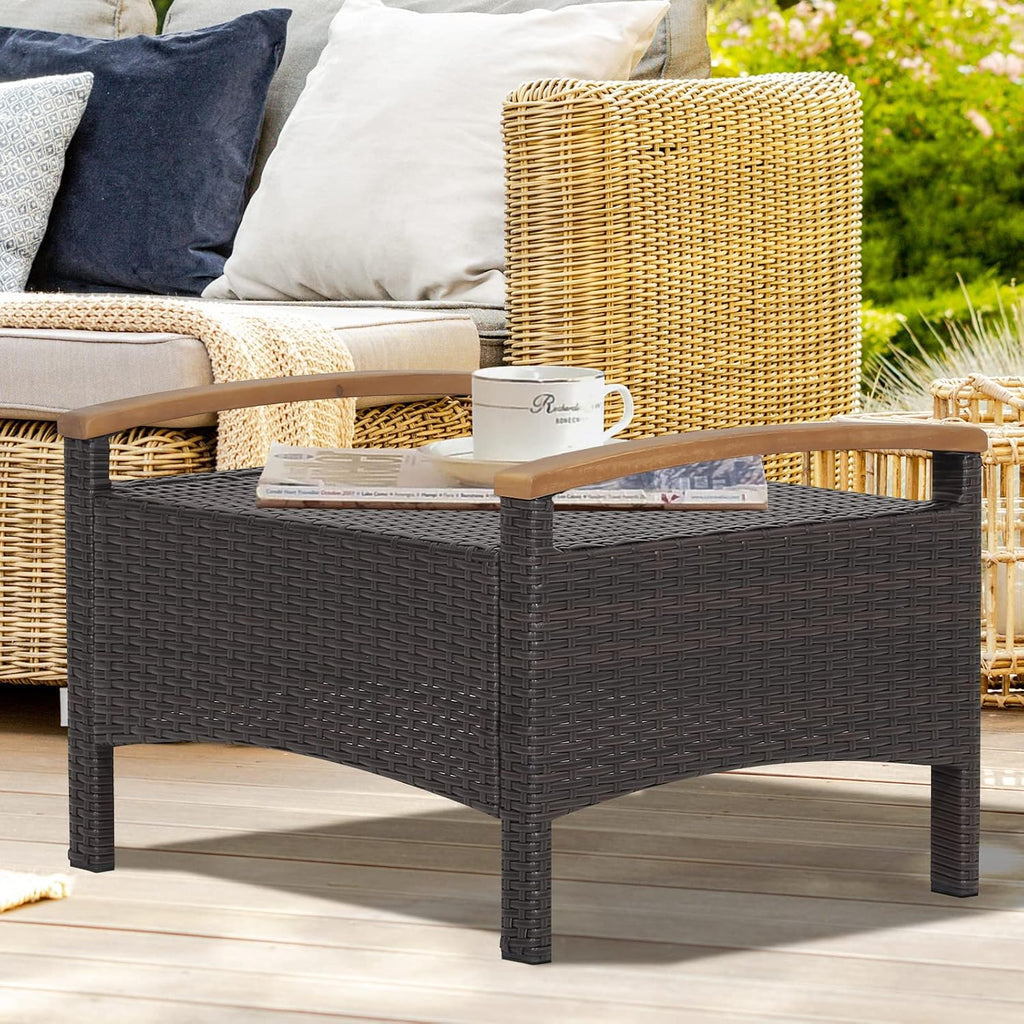 DORTALA Outdoor Ottoman Wicker 2 Piece, Square Patio Ottomans PE Rattan Foot Rest Footstool with Cushions for Couch, Chair, Beige