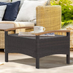 RELAX4LIFE Outdoor Wicker Ottomans for Patio - 2 Pieces PE Rattan Ottoman, Footrest Seat with Zippered Cushions, Acacia Wood Handles, 3-in-1 Footstool, Side Table for Poolside, Backyard (Red)
