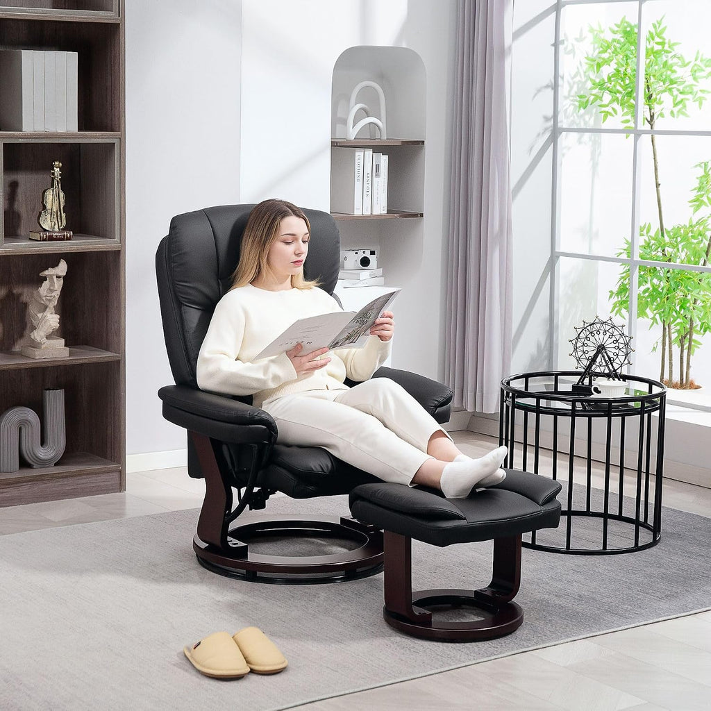 Faux Leather Recliner Chair with Ottoman Set