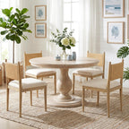 chairus Modern Coastal Dining Chairs Set of 2, Linen Upholstered Fabric Dining Room Chairs with Woven Rope Back, Farmhouse Wooden Kitchen Chairs, Natural Wood