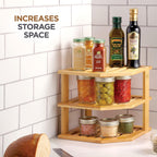 Bambüsi Plate Organizer for Cabinet - 3 Tier Bamboo Corner Cabinet Organizer Shelf for Plates Bowls Mugs Cups, Kitchen Cabinet Organizer, Cabinet Shelf Organizer, Countertop Rack, 10 x 10 x 9.5 Inch