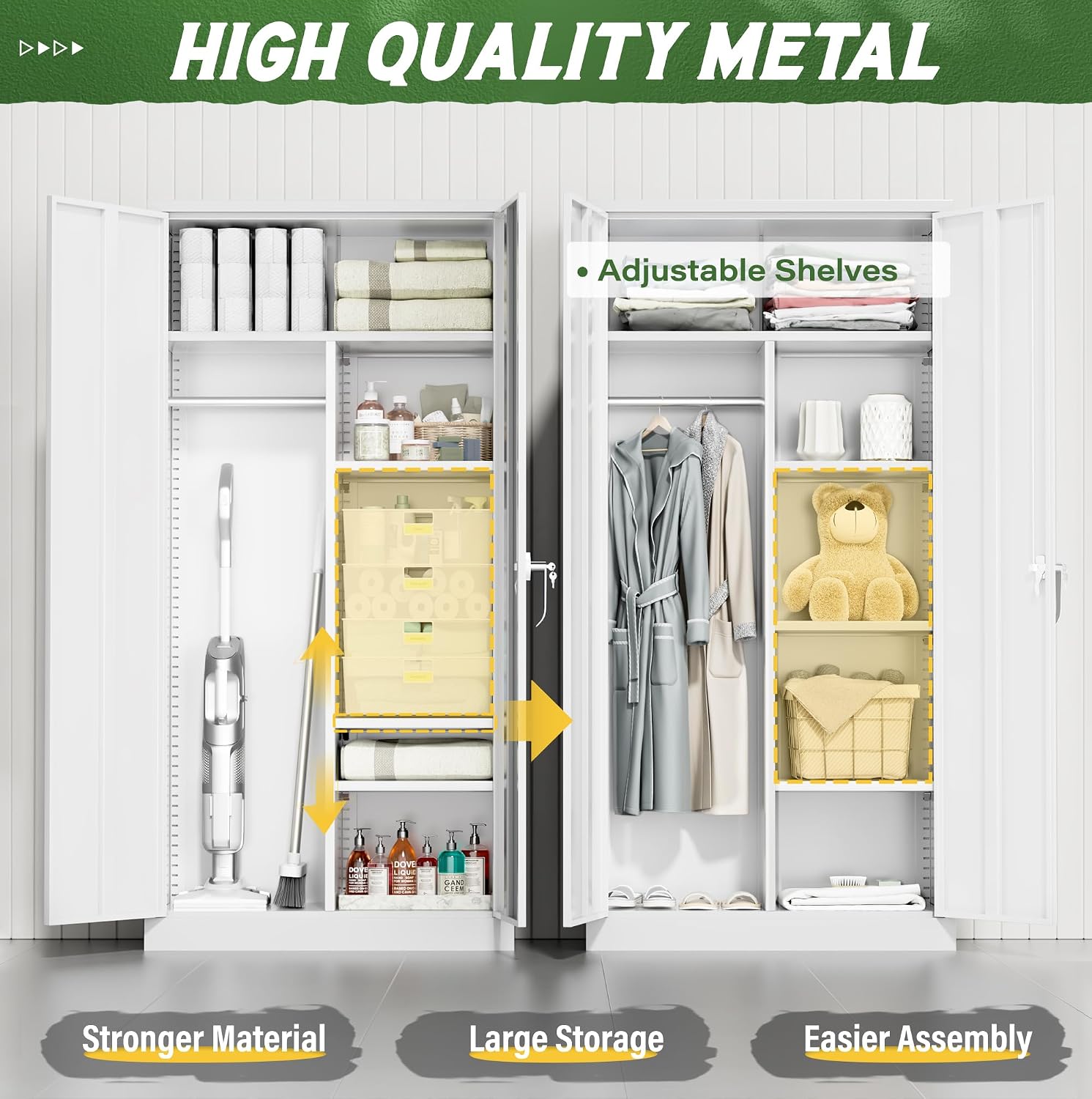 Greenvelly Metal Wardrobe Closet with Doors and Shelves,72" Armoire Wardrobe Closet for Hanging Clothes for Office, Bedroom, Laundry Room, School, Employee,Gym(White)