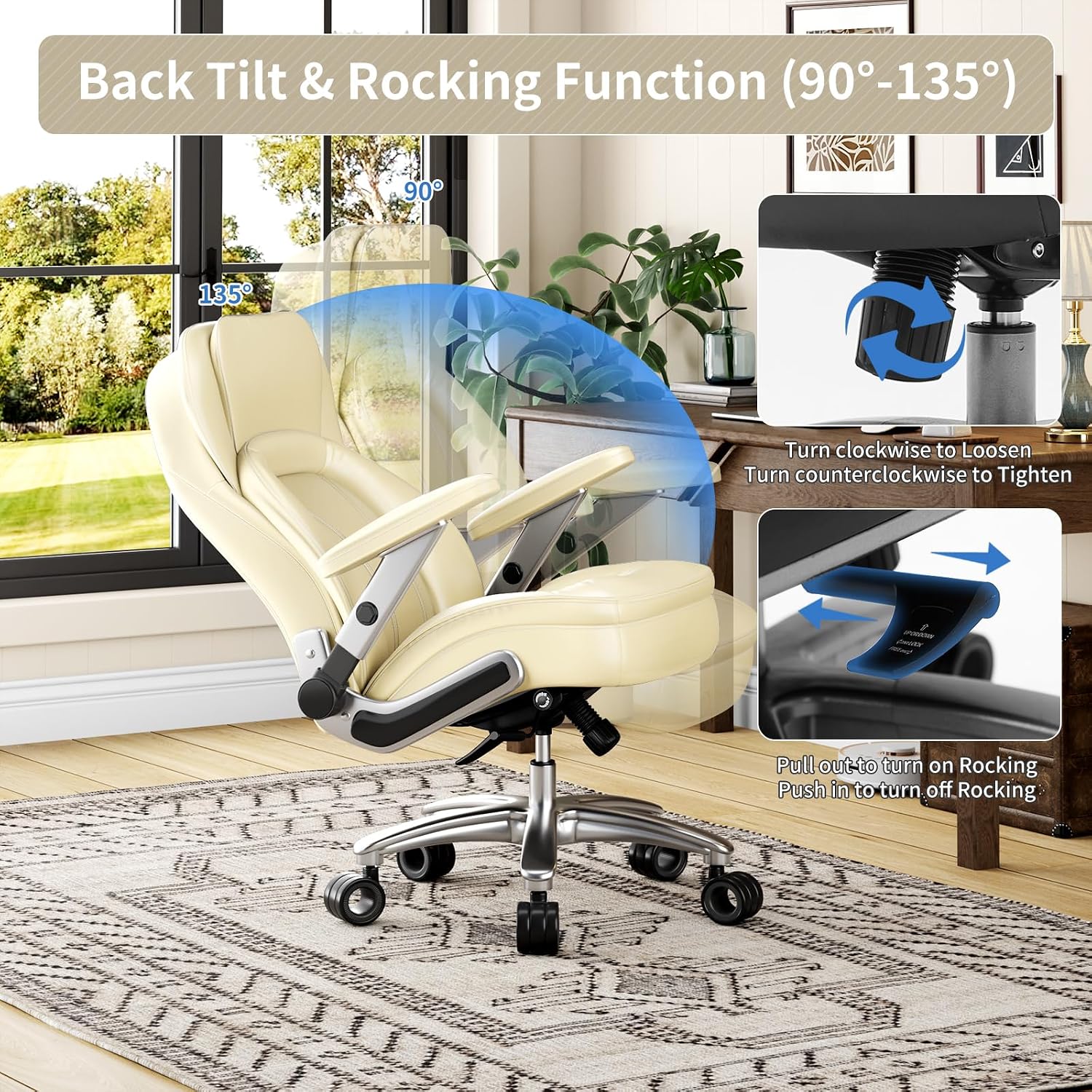 Big and Tall Office Chair, Heavy Duty Desk Chair with 5D Arms, Adjustable Lumbar Support & Height, Tilt Function, PU Leather High Back Ergonomic Executive Computer Chair