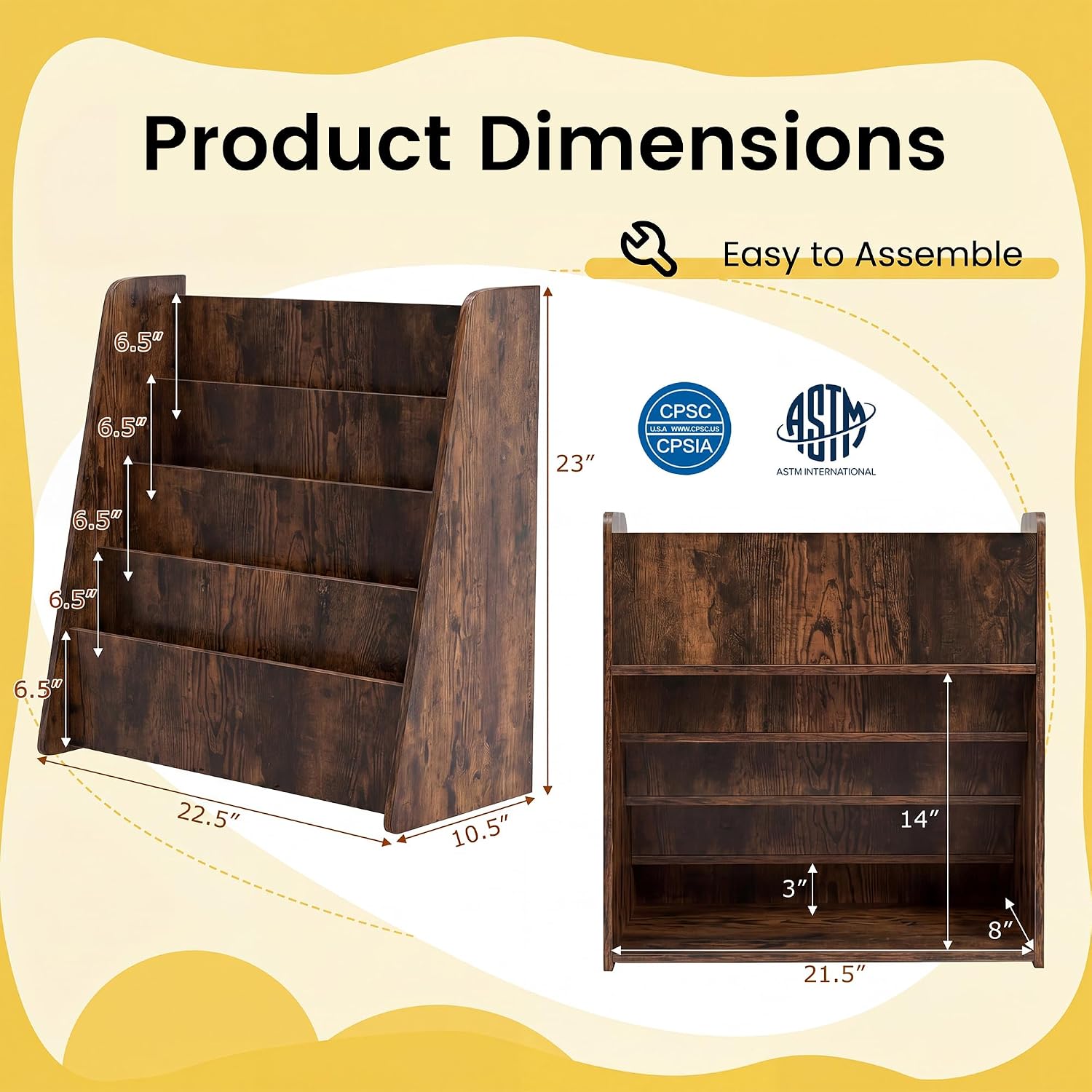 GLACER 4-Tier Kids Bookshelf, Wood Toddler Bookcase with Deep Magazine Display Shelf & Back Storage Space, Children Storage Organizer for Nursery, Playroom, Kids Bedroom, Classroom (Rustic Brown)