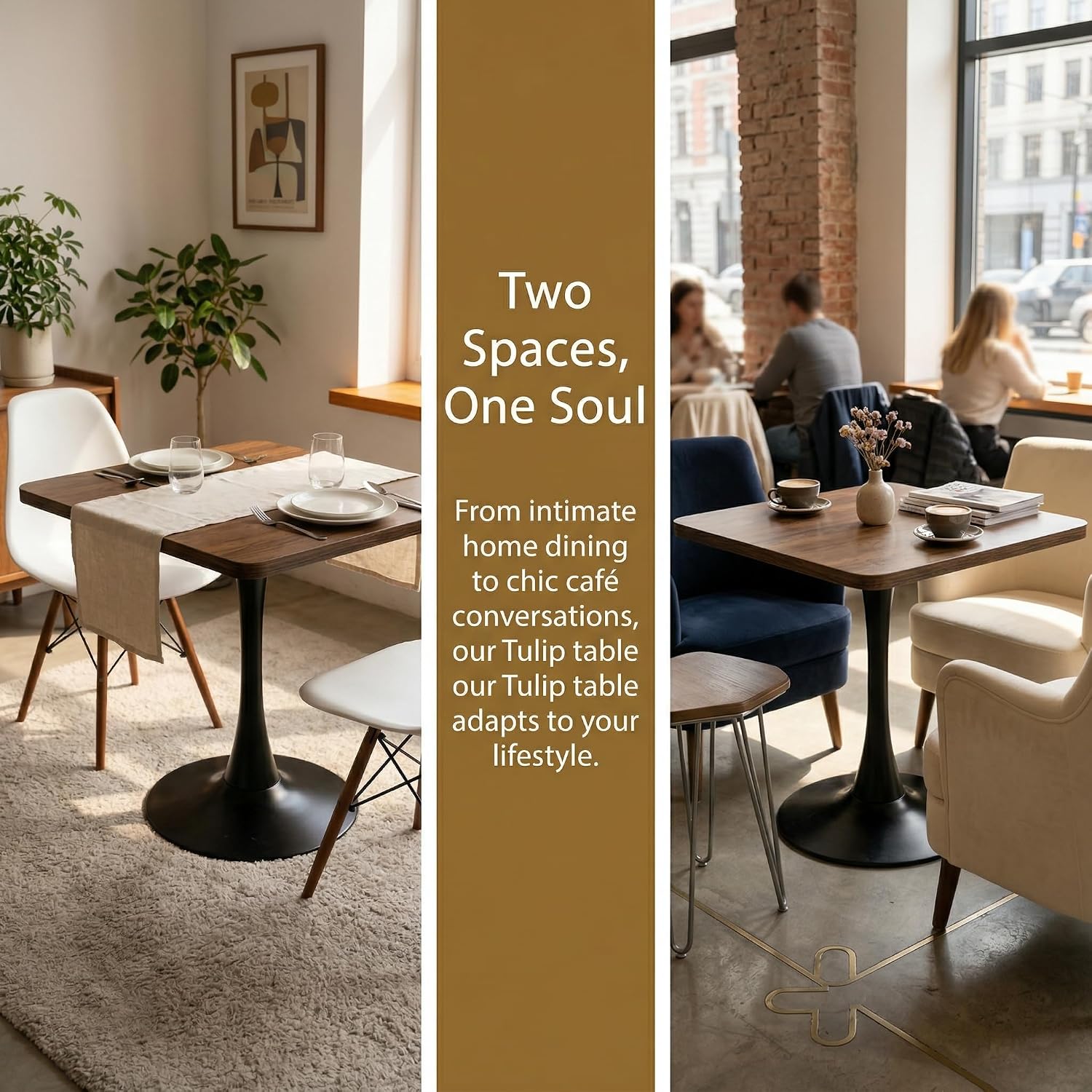 27.6" Square Dining Table, Modern Tulip Pedestal Table with Smooth MDF Square Tabletop & Metal Base, 2-4 Seater Compact Coffee Table for Small Kitchen, Leisure Table for Breakfast Nook, Walnut