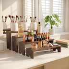 2 Set Wooden Cupcake Stand for Decor, 4 Tiered Stackable Display Risers, Farmhouse Decor Wood Dessert Table Display Set for Party, Vendor Events, Dark Brown