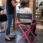 BYOOTIQUE 28" Makeup Artist Stool Chair Folding Director Chair Camping Chair with Comfortable Footrest for Makeup Studio Salon Event Mobile Service,Pink