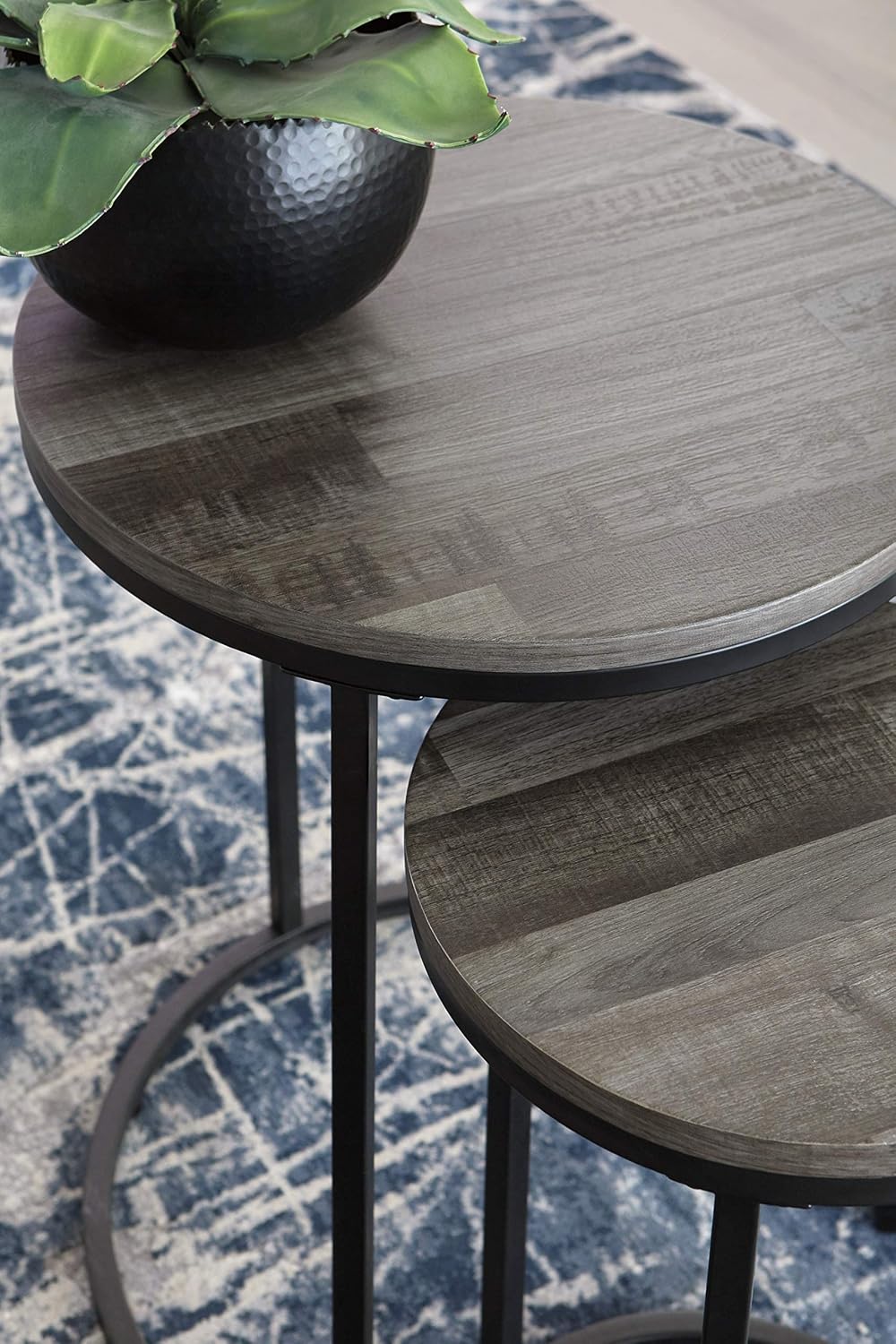 Signature Design by Ashley Briarsboro Urban Industrial Nesting Accent Table Set, 2 Count, Black & Gray