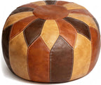 Thgonwid Unstuffed Moroccan Faux Leather Pouf Ottoman Cover with Storage - Boho Chic Multi-Use Footrest for Living Room, Bedroom, Patio - Round Ethnic Floor Cushion & Decorative Accent, Tricolor