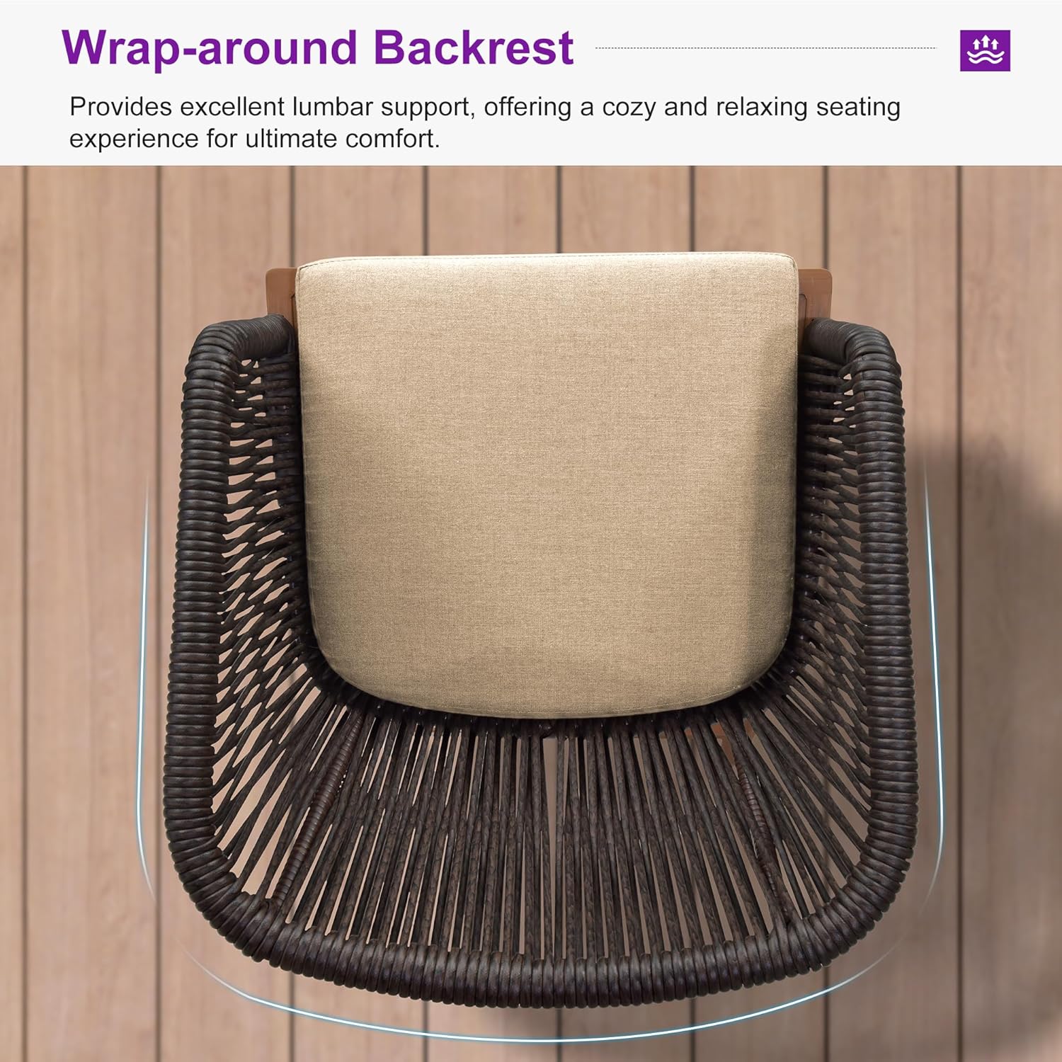PURPLE LEAF 2 Pieces Outdoor Dining Chair All-Weather Wicker Aluminum Frame Patio Dining Chair for Lawn Garden Backyard Deck with Cushion, Deep Teak Armchair